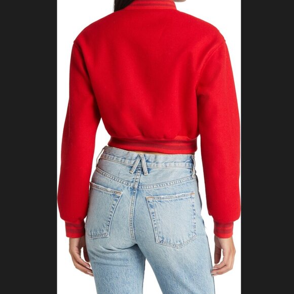 Azalea Wang Womens Medium Red Crop Bomber Jacket Streetwear Moto Style Striped - Picture 2 of 9